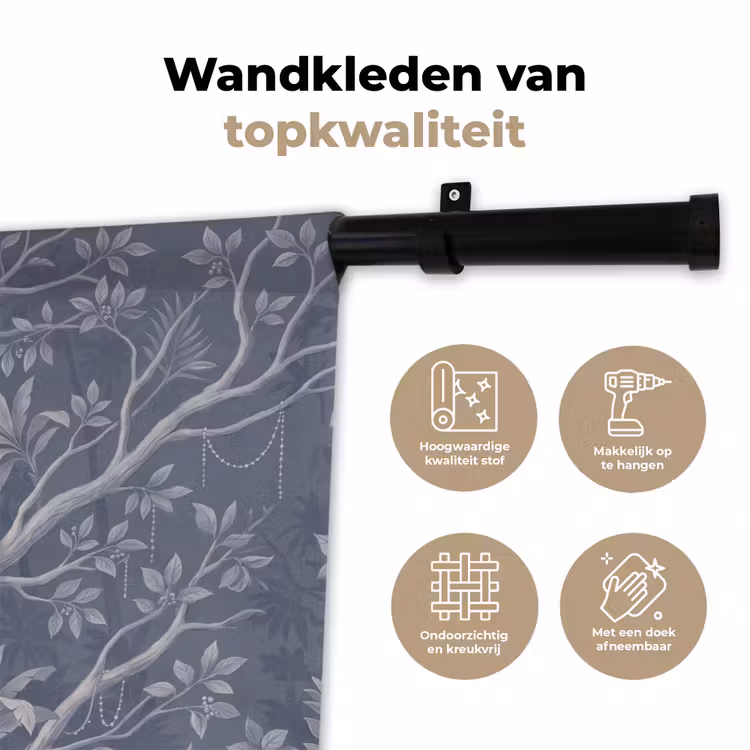 Dieren - Jungle - Illustratie - Bomen - Blauw Wandkleed katoen klein -sfeer2