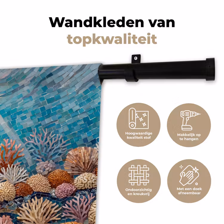 Dieren - Mozaïek - Oceaan - Koraal - Blauw Wandkleed katoen klein -sfeer2