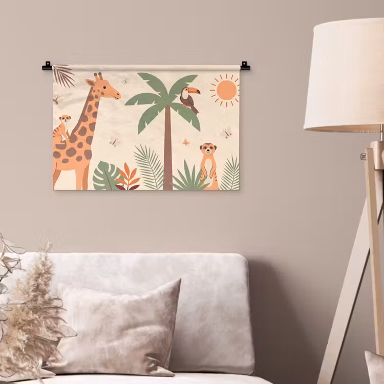 Dieren - Tropisch - Safari - Kleurrijk Wandkleed katoen klein -sfeer4
