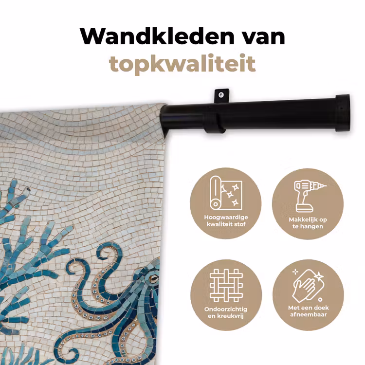 Dieren - Onderwater - Natuur - Mozaïek - Blauw Wandkleed katoen klein -sfeer2