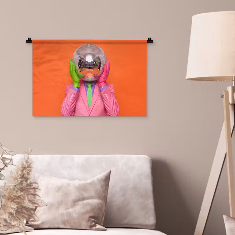 Kunst - Disco bal - Kleurrijk - Modern - Studio Wandkleed katoen klein -sfeer4