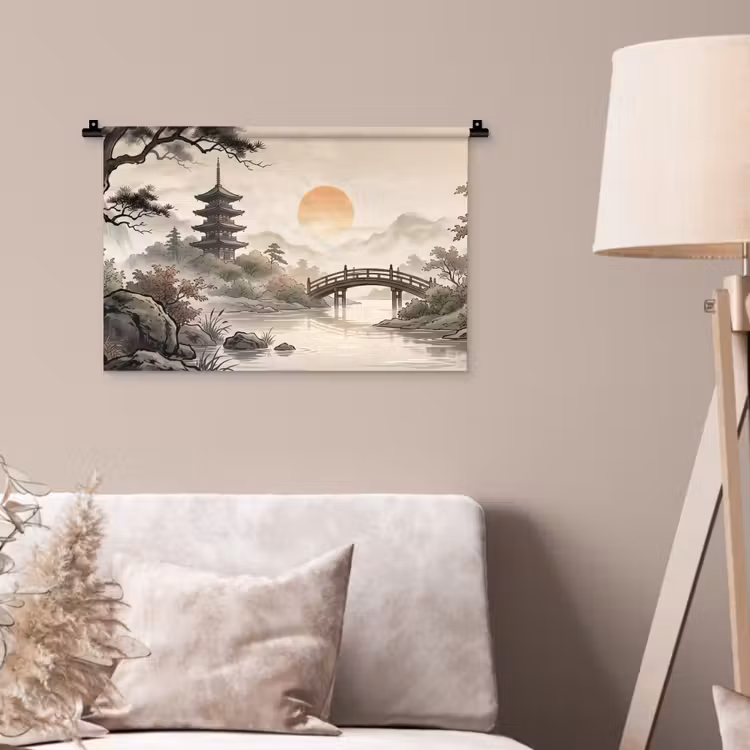 Azië - Landschap - Kleurrijk Wandkleed katoen klein -sfeer4