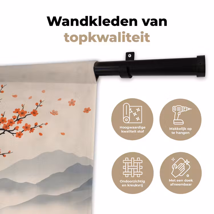 Aziatisch - Bloesem - Rood Wandkleed katoen klein -sfeer2