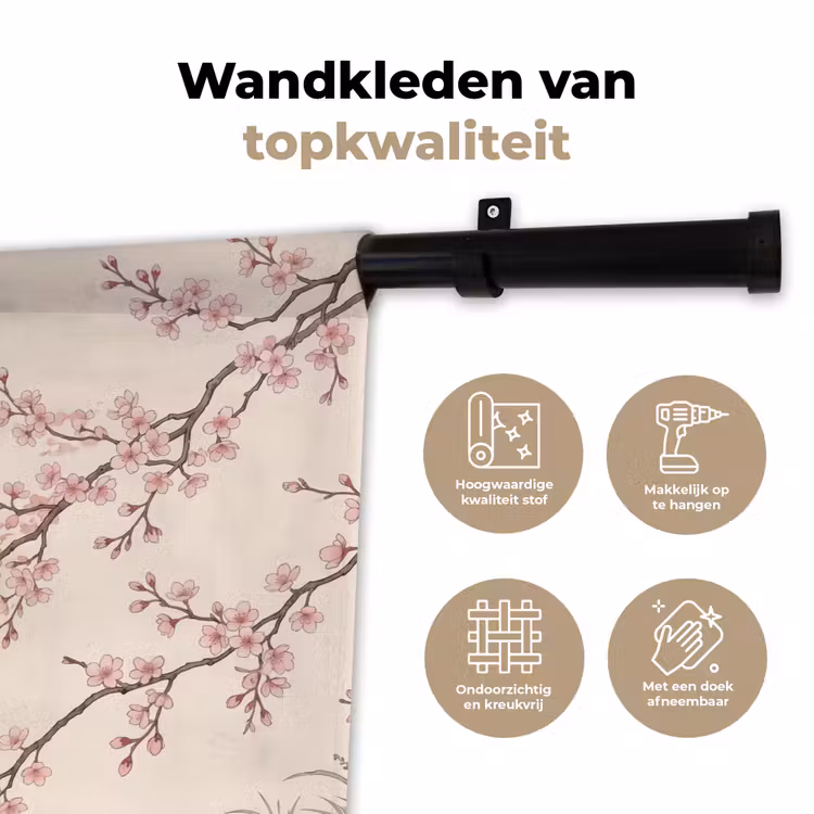 Aziatisch - Kraanvogel - Beige Wandkleed katoen klein -sfeer2