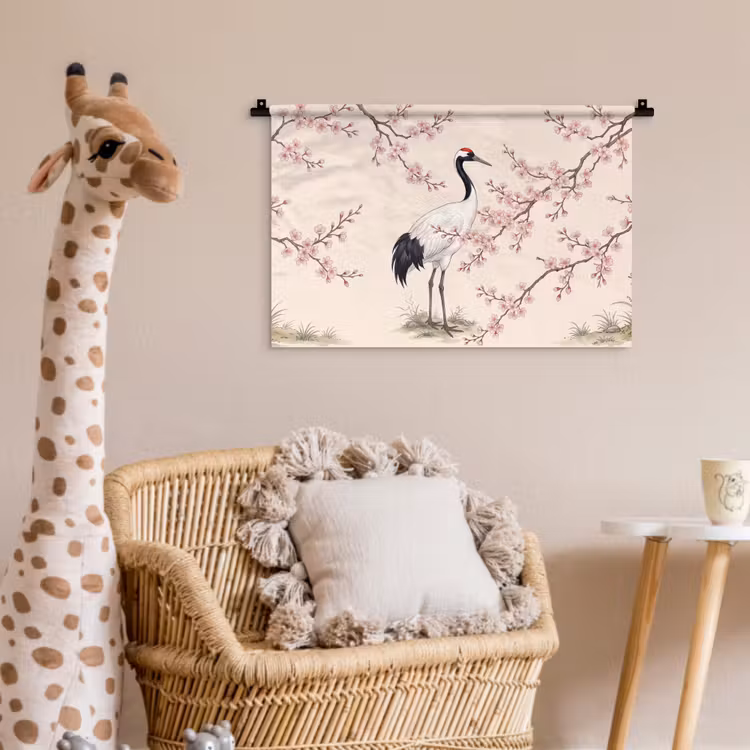 Aziatisch - Kraanvogel - Beige Wandkleed katoen klein -wsfeer5_kind