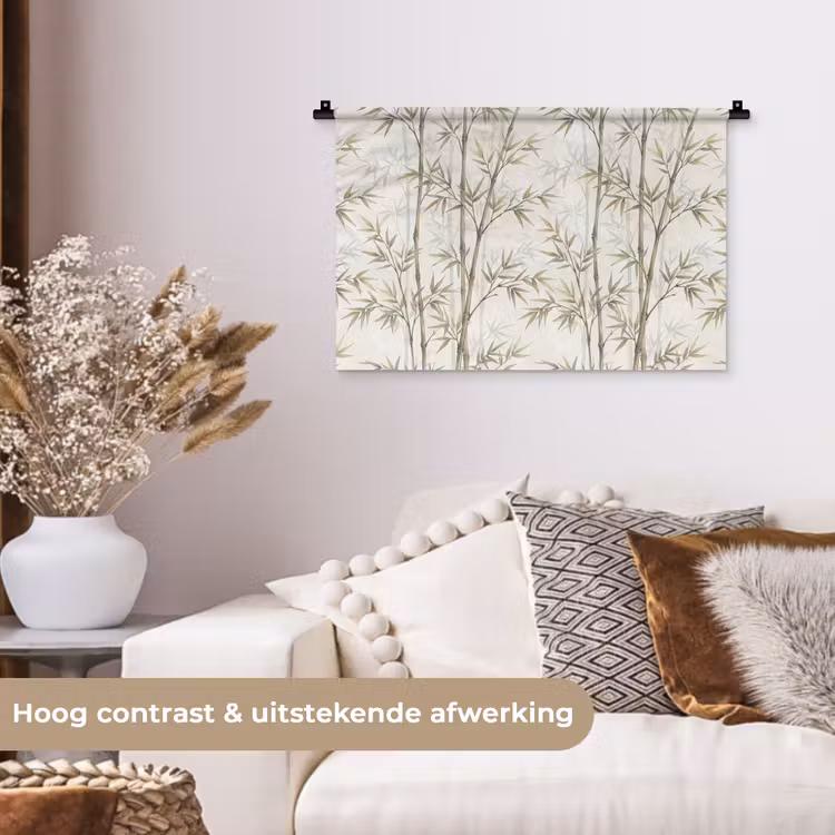 Bamboe - Bladeren - Natuur - Aquarel - Groen Wandkleed katoen klein -sfeer1
