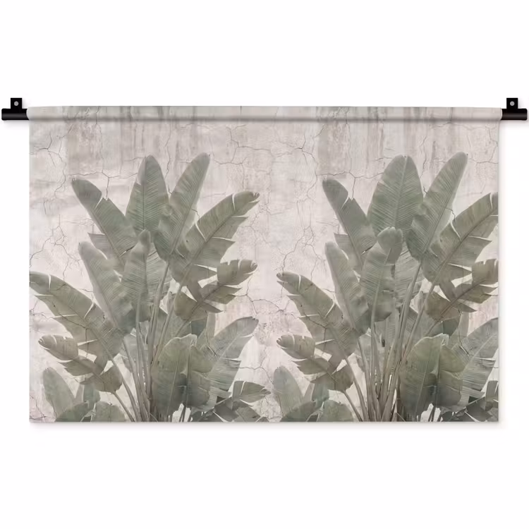 Bananenbladeren - Beton - Groen Wandkleed katoen klein -zz3d