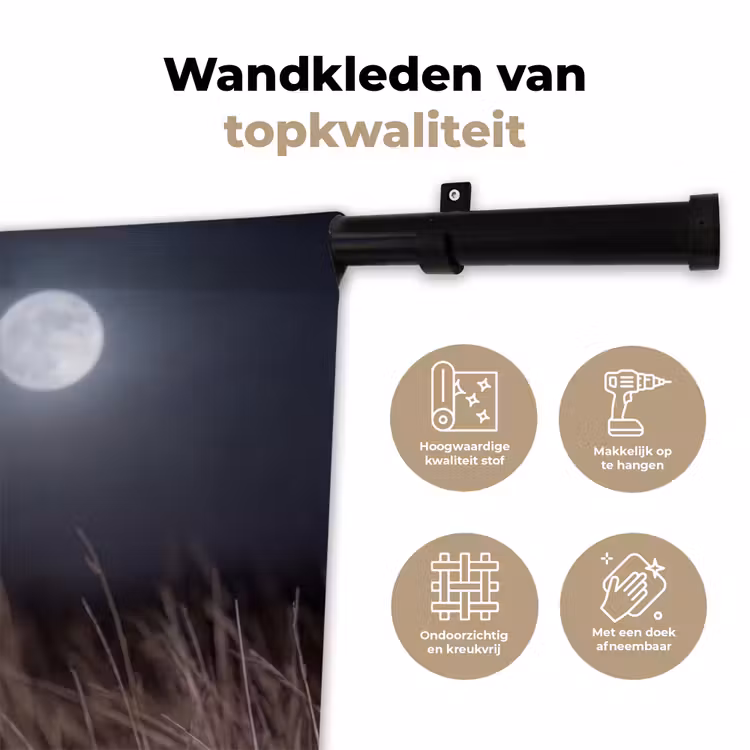 Kerkuil - Maan - Nacht Wandkleed katoen klein -sfeer2