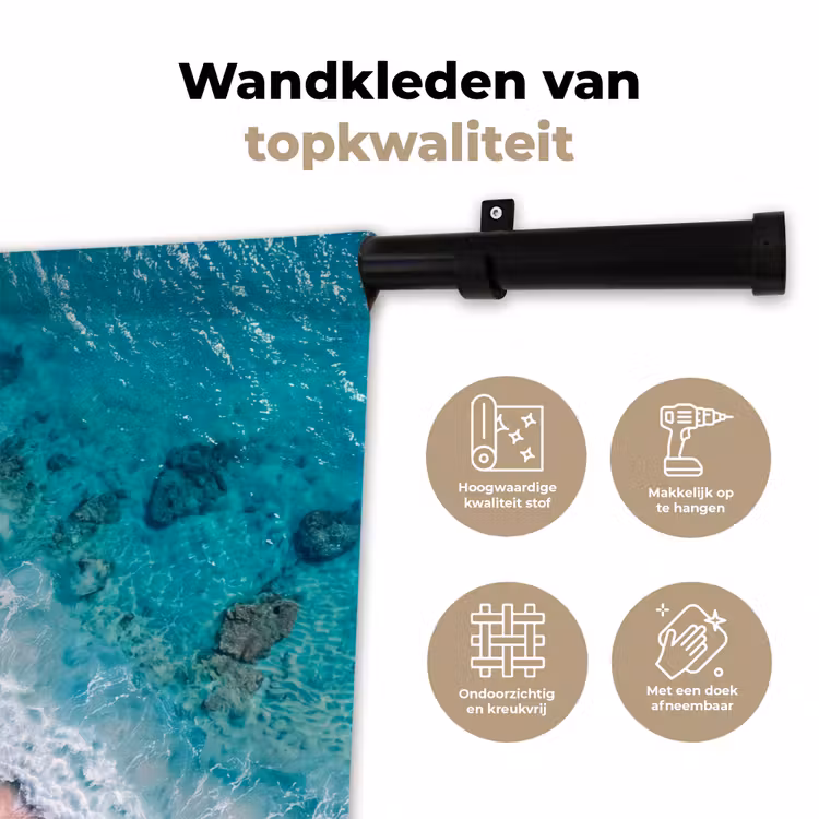 Strand - Oceaan - Golven - Roze Zand - Natuur Wandkleed katoen klein -sfeer2