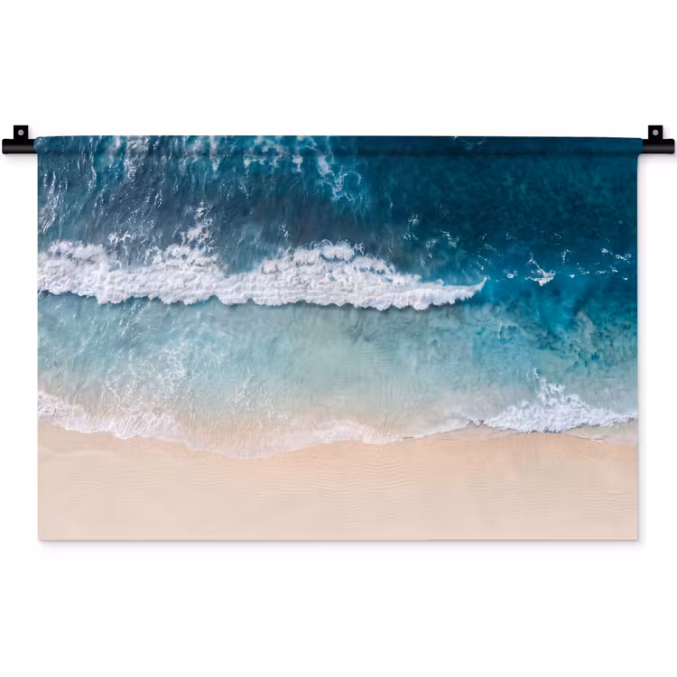 Strand - Zee - Golven - Natuur - Blauw Wandkleed katoen klein -zz3d