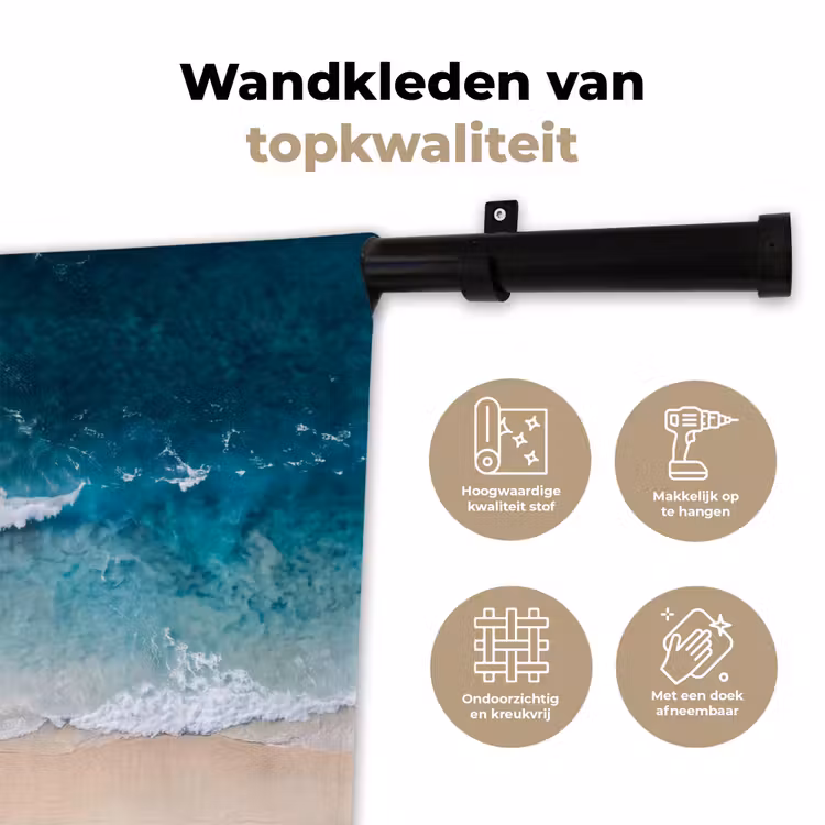 Strand - Zee - Golven - Natuur - Blauw Wandkleed katoen klein -sfeer2