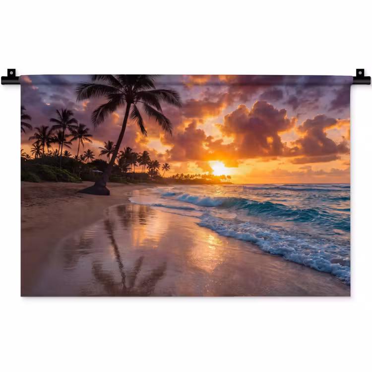 Strand - Zonsopgang - Tropisch - Natuur - Oranje Wandkleed katoen klein -zz3d