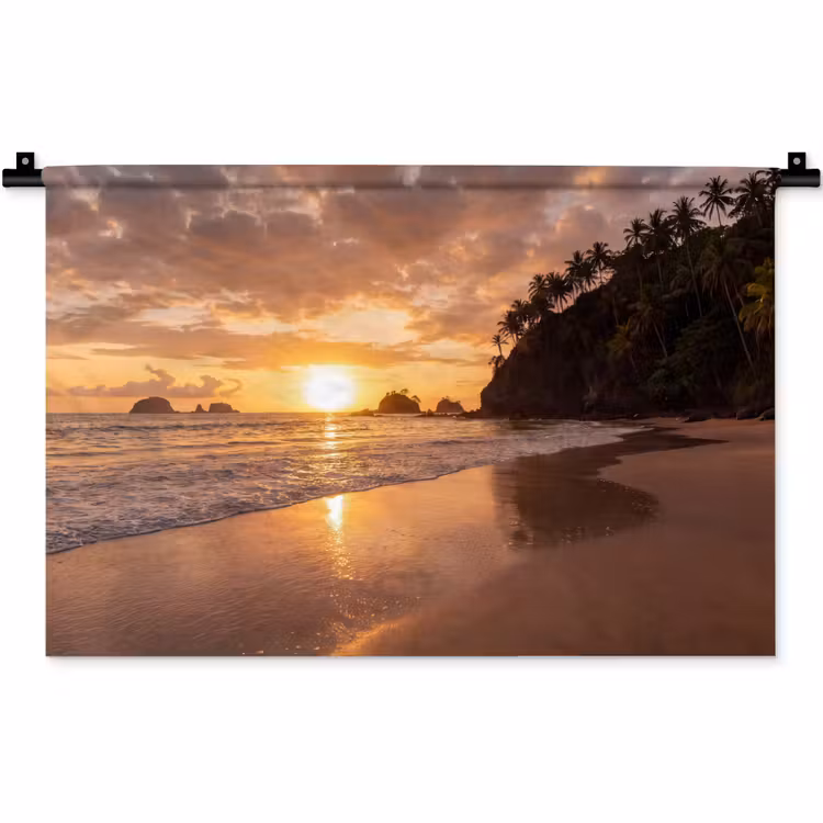 Strand - Zonsondergang - Natuur - Tropisch - Oranje Wandkleed katoen klein -zz3d