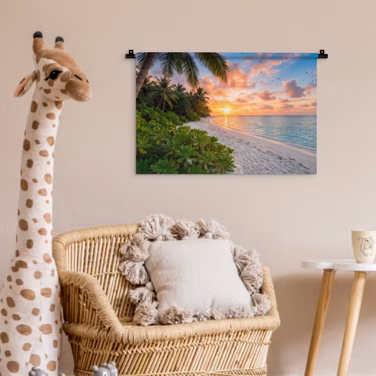 Strand - Zonsondergang - Palmbomen - Tropisch - Natuur Wandkleed katoen klein -wsfeer5_kind