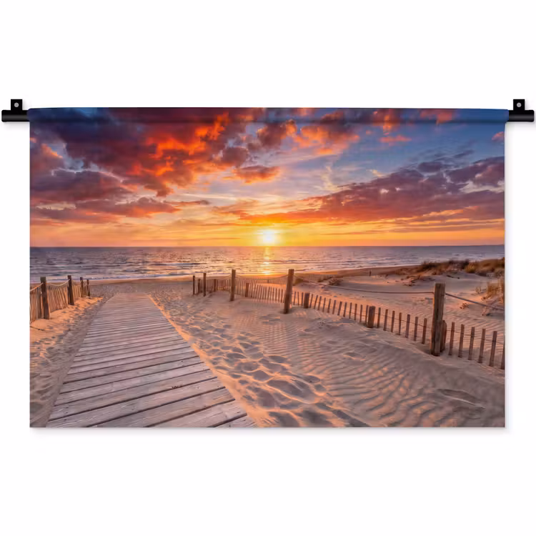 Strand - Zonsondergang - Zee - Natuur - Oranje Wandkleed katoen klein -zz3d