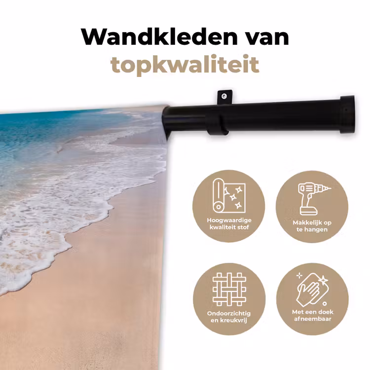 Strand - Water - Natuur - Blauw - Beige Wandkleed katoen klein -sfeer2