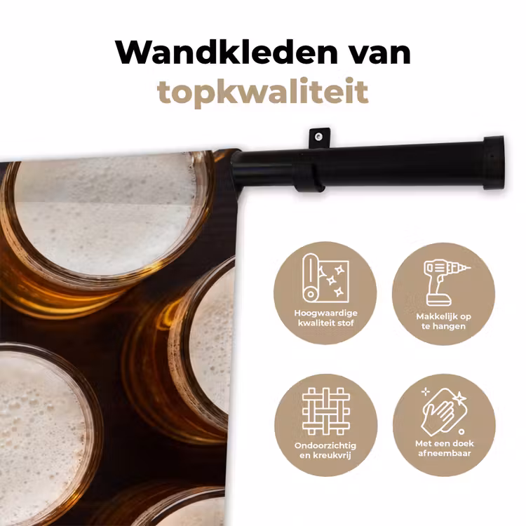 Bier - Glazen - Schuim - Hout - Drank Wandkleed katoen klein -sfeer2