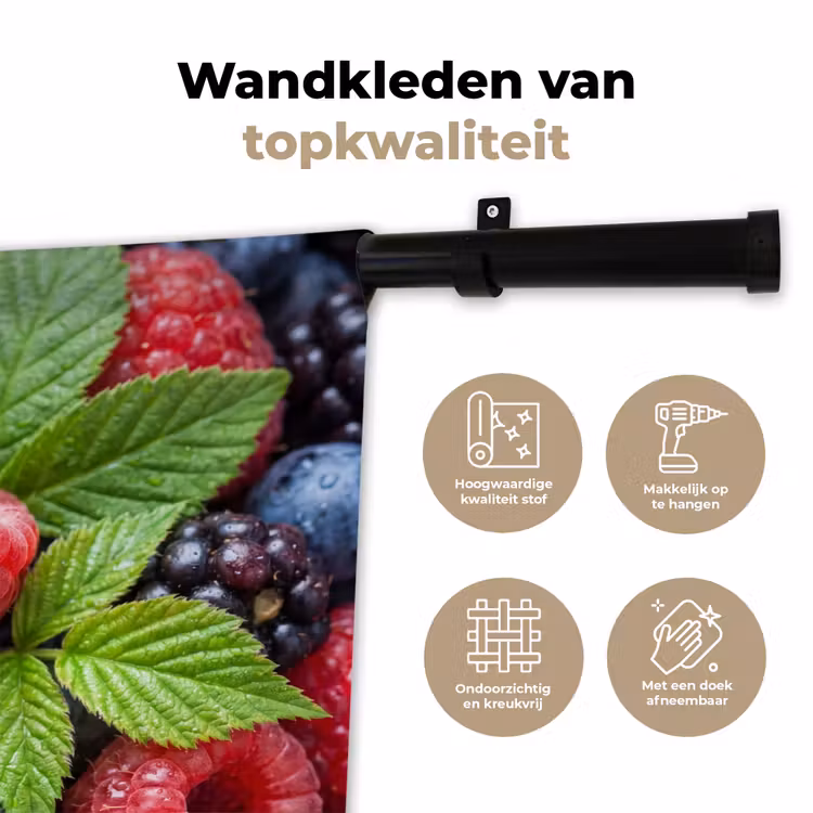 Bessen - Vers - Waterdruppels - Kleurrijk - Eten Wandkleed katoen klein -sfeer2