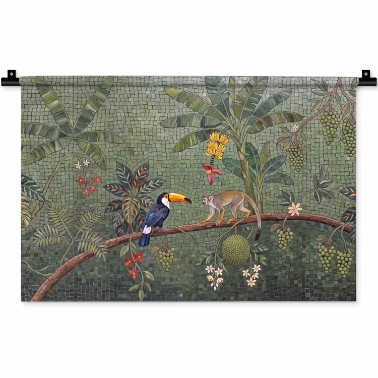 Vogel - Dier - Jungle - Mozaïek - Natuur Wandkleed katoen klein -zz3d