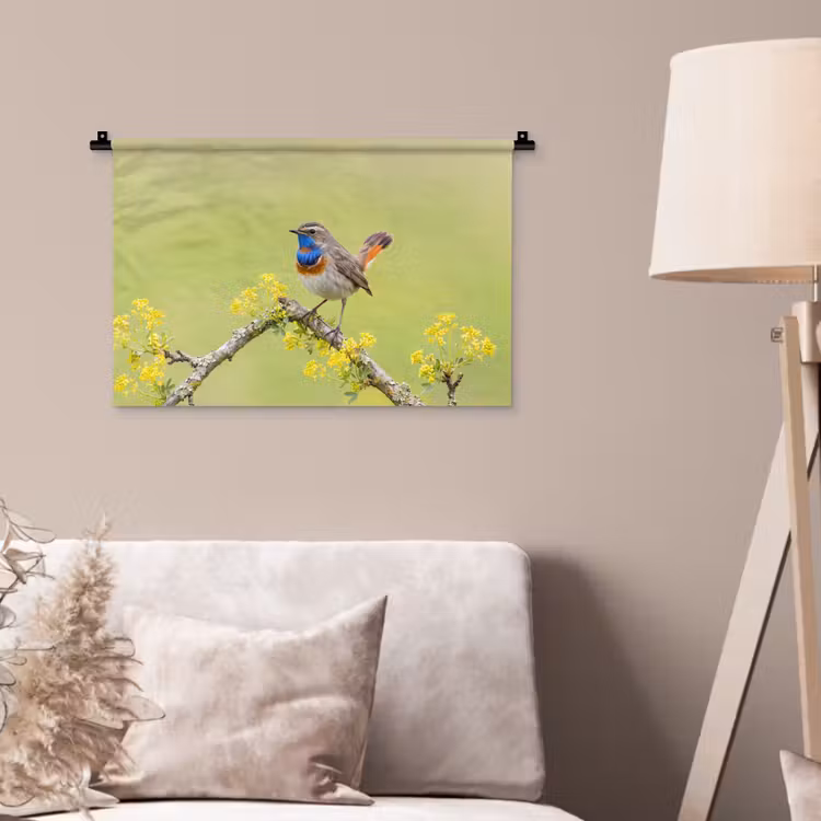 Vogel - Tak - Natuur - Kleurrijk Wandkleed katoen klein -sfeer4