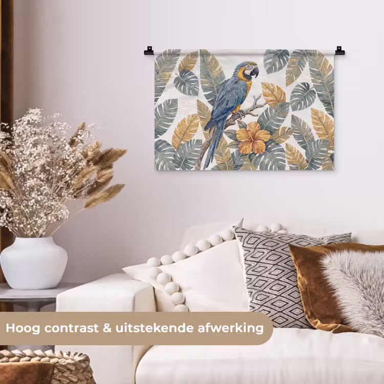 Vogel - Tak - Natuur - Mozaïek - Blauw Wandkleed katoen klein -sfeer1