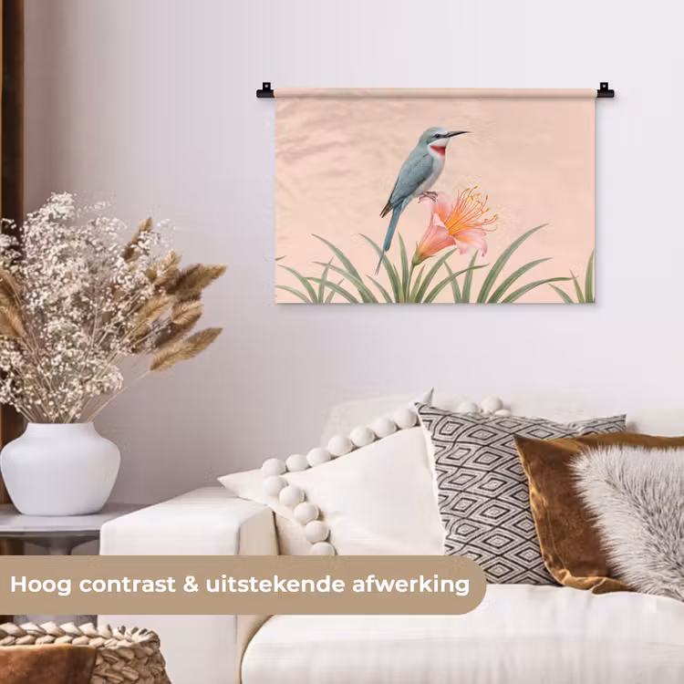 Vogel - Bloem - Natuur - Roze Wandkleed katoen klein -sfeer1