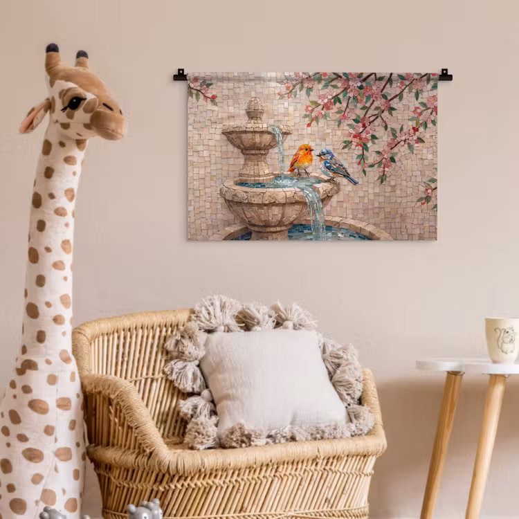 Vogel - fontein - mozaiek - kleurrijk - dieren Wandkleed katoen klein -wsfeer5_kind