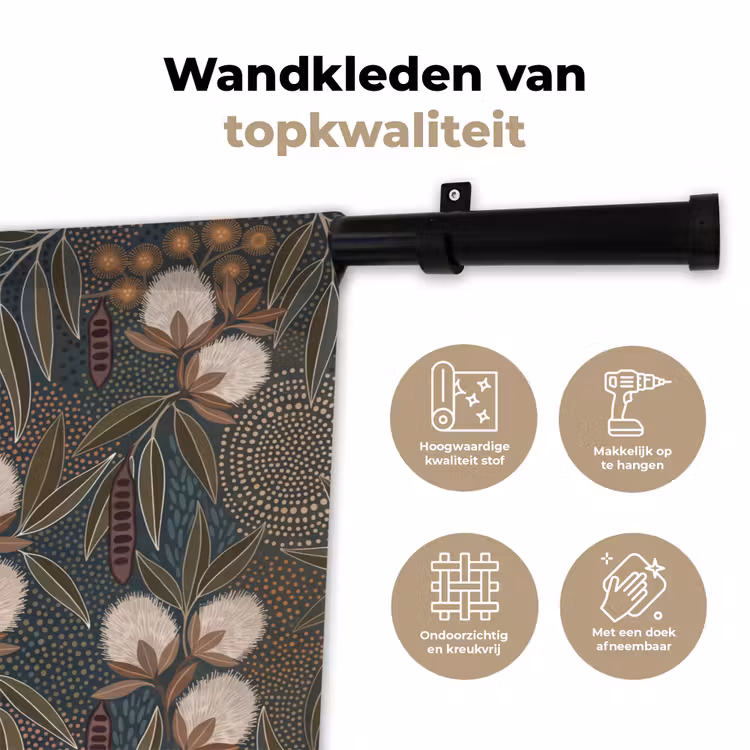 Vogel - Bladeren - Natuur - Illustratie - Groen Wandkleed katoen klein -sfeer2
