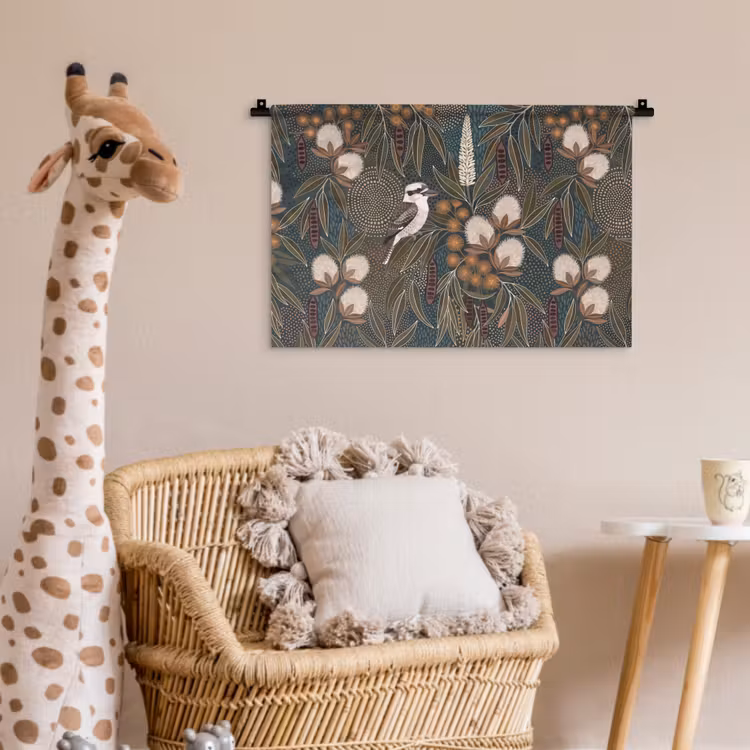 Vogel - Bladeren - Natuur - Illustratie - Groen Wandkleed katoen klein -wsfeer5_kind