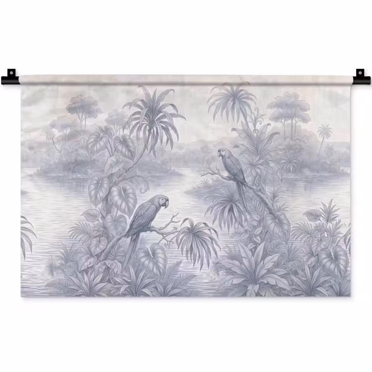 Vogel - Rivier - Tropisch - Illustratie - Blauw Wandkleed katoen klein -zz3d