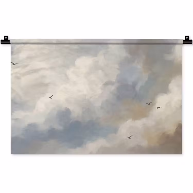 Vogel - Wolken - Natuur - Modern - Grijs Wandkleed katoen klein -zz3d