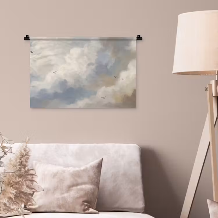 Vogel - Wolken - Natuur - Modern - Grijs Wandkleed katoen klein -sfeer4