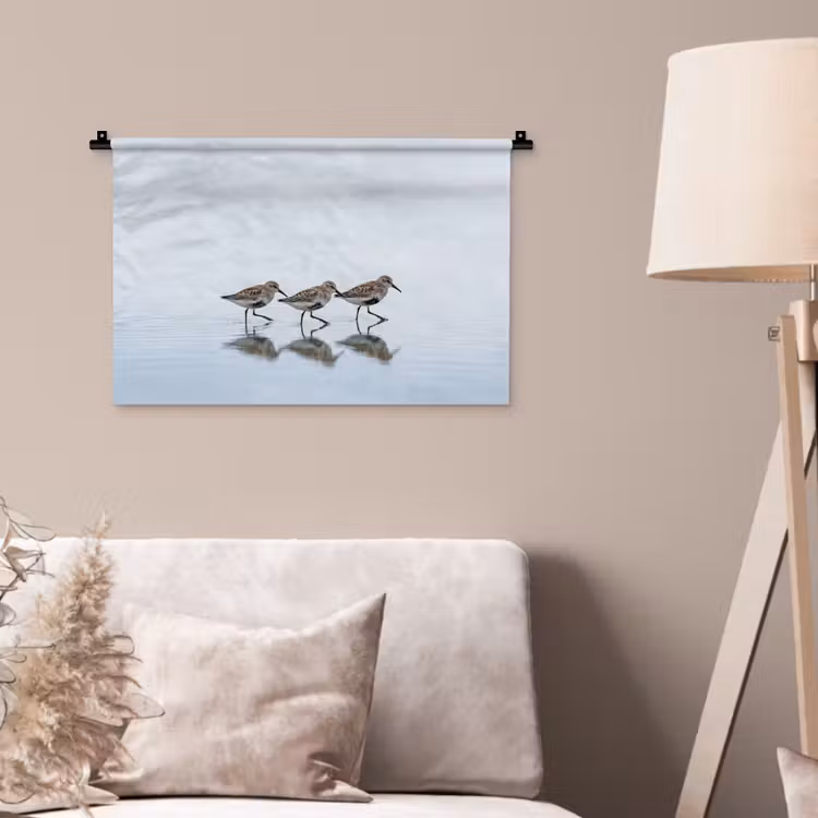 Vogels - Water - Grijs Wandkleed katoen klein -sfeer4