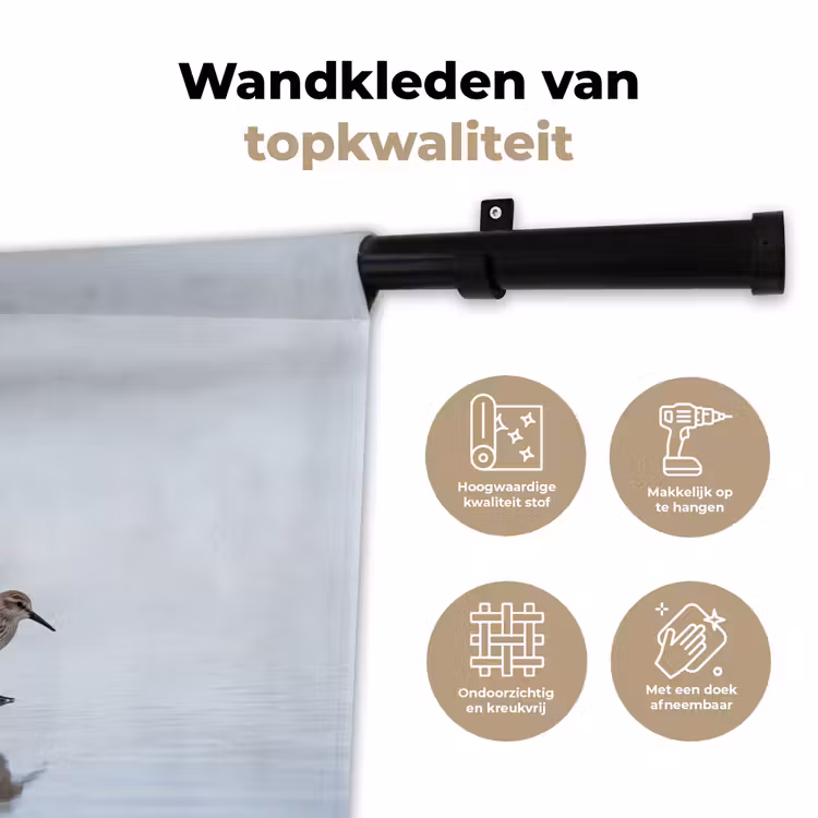 Vogels - Water - Grijs Wandkleed katoen klein -sfeer2