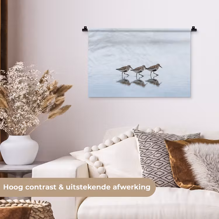 Vogels - Water - Grijs Wandkleed katoen klein -sfeer1