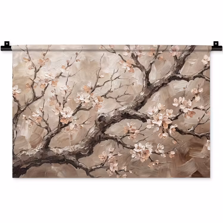 Bloesem - Takken - Schilderij - Beige - Serene Wandkleed katoen klein -zz3d