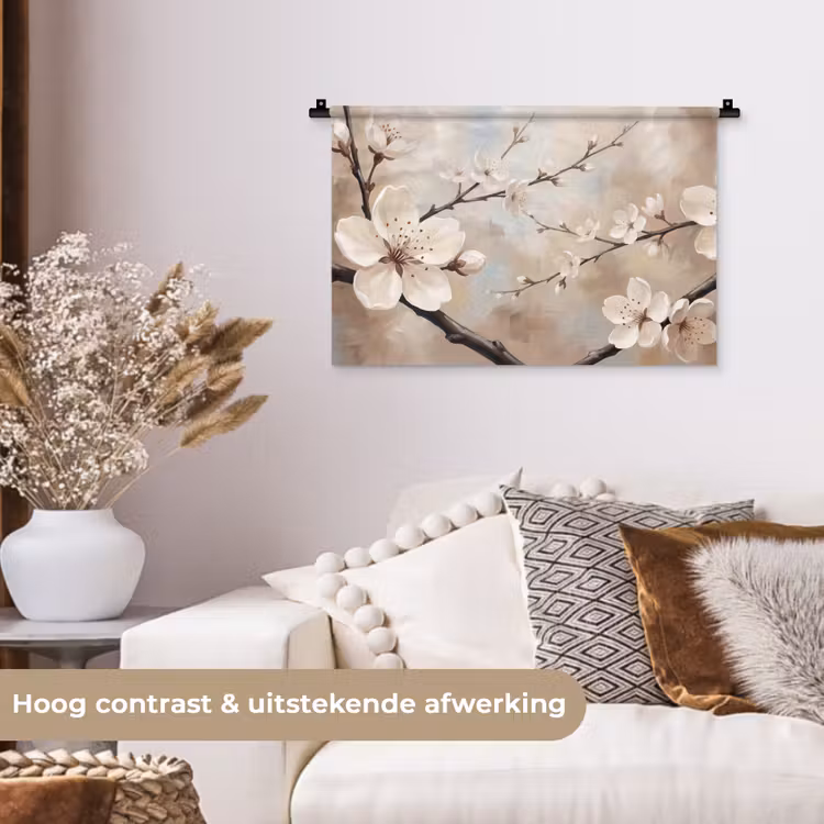 Bloesem - Takken - Schilderij - Beige - Serene Wandkleed katoen klein -sfeer1