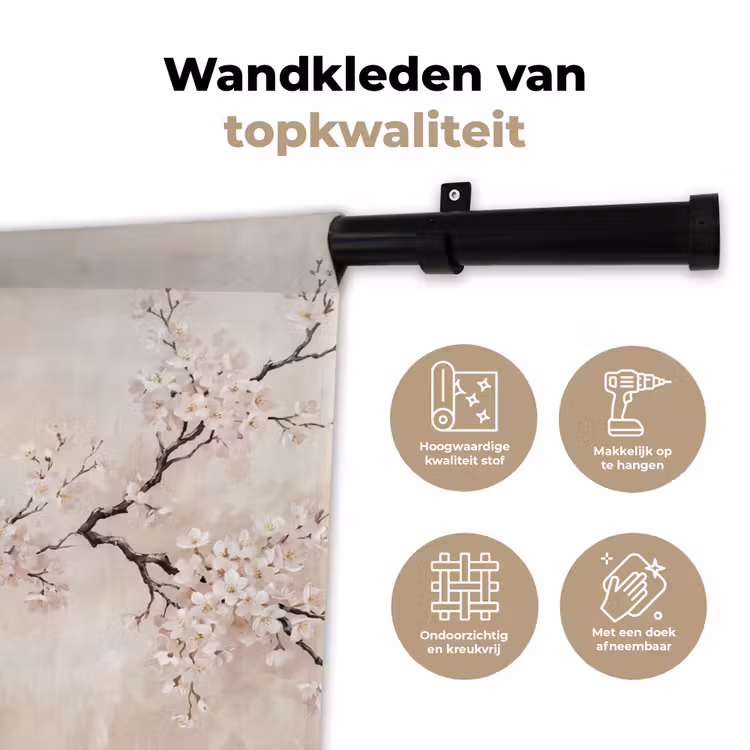 Bloesem - Illustratie - Taupe Wandkleed katoen klein -sfeer2