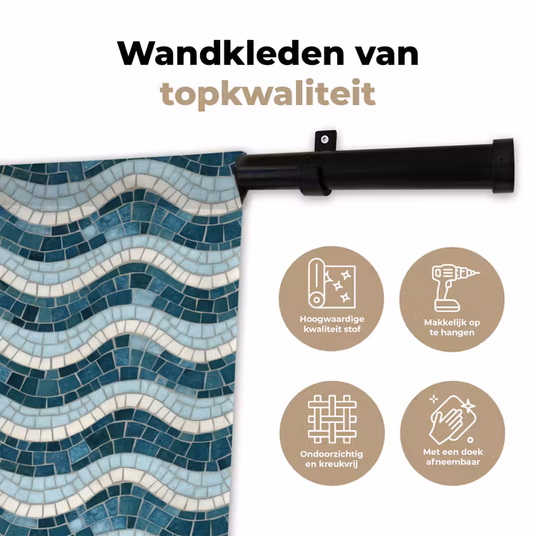 Blauw - Wit - Mozaïek - Golvend Wandkleed katoen klein 269 -sfeer2