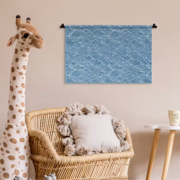 Blauw - Wit - Golven - Getekend - Textuur Wandkleed katoen klein 269 -wsfeer5_kind