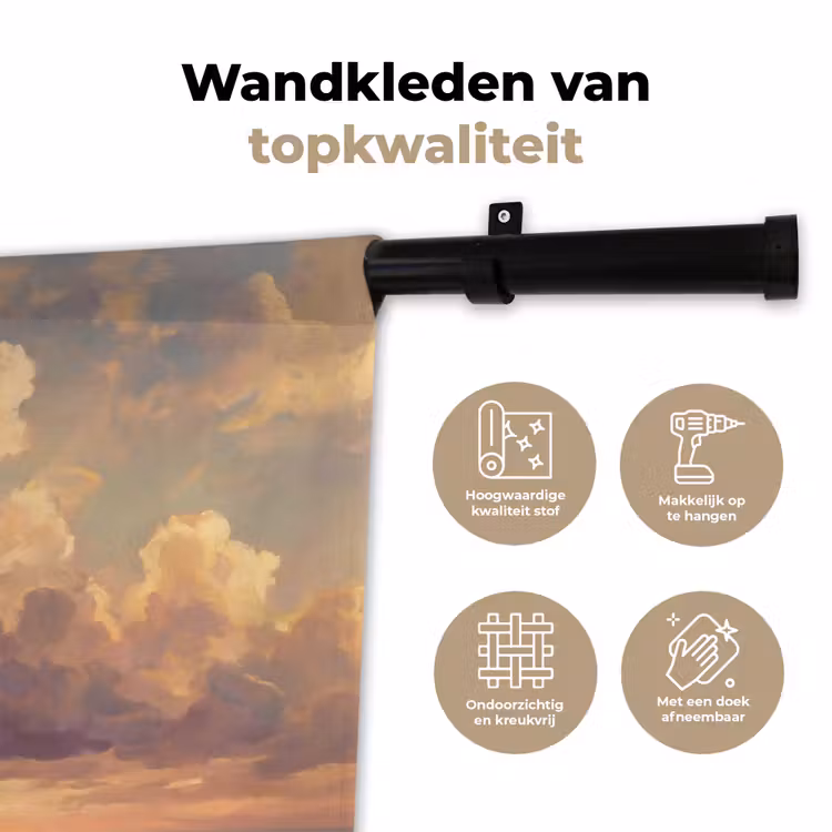 Boot - Zonsondergang - Zee - Natuur - Goud Wandkleed katoen klein -sfeer2