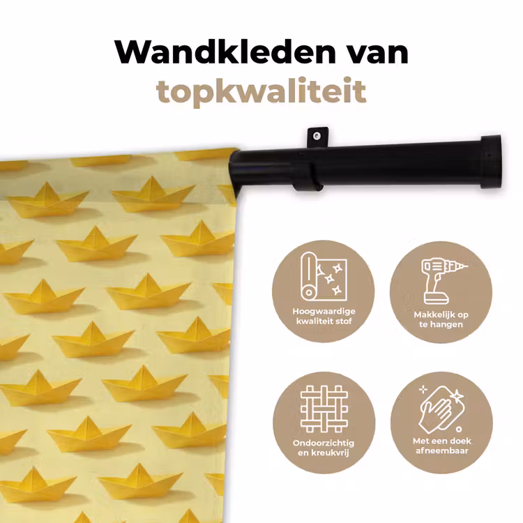 Bootjes - Origami - Creatief - Geel Wandkleed katoen klein 269 -sfeer2