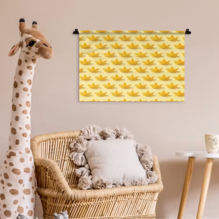 Bootjes - Origami - Creatief - Geel Wandkleed katoen klein 269 -wsfeer5_kind