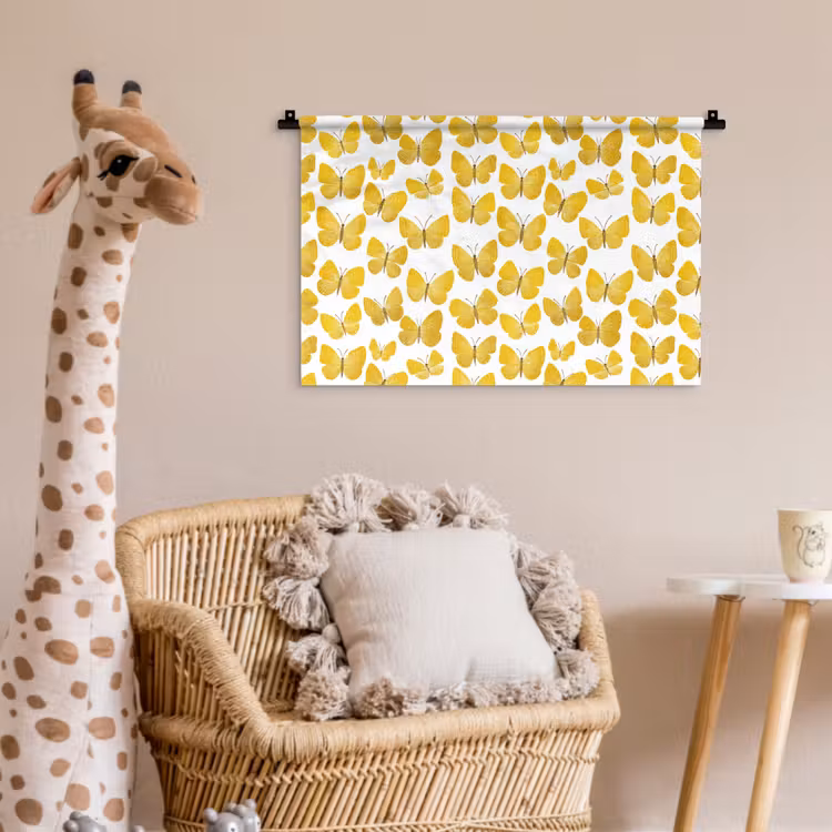 Vlinders - Botanisch - Illustratie - Geel - Wit Wandkleed katoen klein 269 -wsfeer5_kind