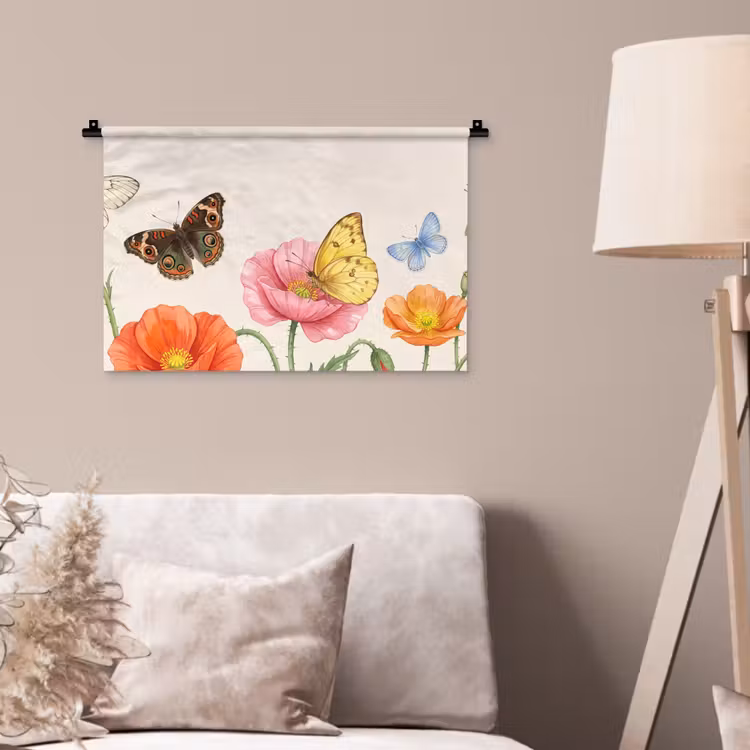 Vlinders - Klaprozen - Illustratie - Kleurrijk Wandkleed katoen klein -sfeer4