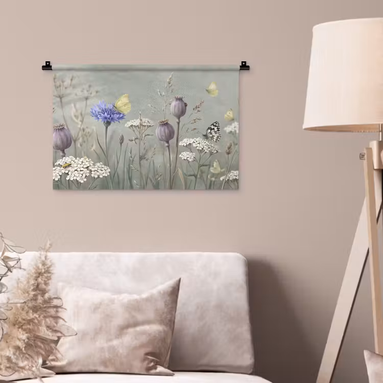 Vlinders - Wildbloemen - Illustratie - Kleurrijk Wandkleed katoen klein -sfeer4