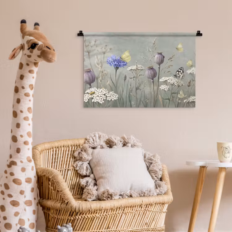 Vlinders - Wildbloemen - Illustratie - Kleurrijk Wandkleed katoen klein -wsfeer5_kind
