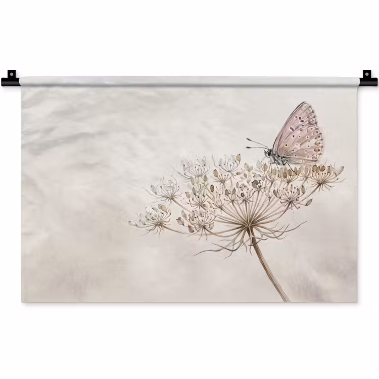 Vlinder - Bloem -Natuur - Beige Wandkleed katoen klein -zz3d