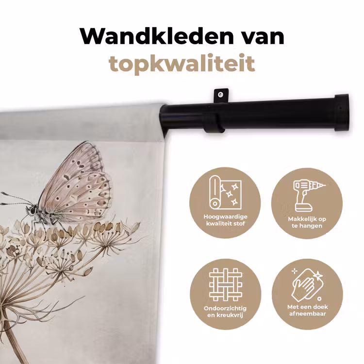 Vlinder - Bloem -Natuur - Beige Wandkleed katoen klein -sfeer2