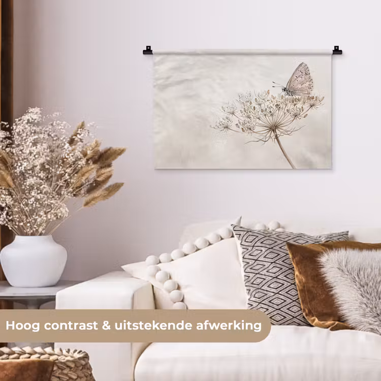 Vlinder - Bloem -Natuur - Beige Wandkleed katoen klein -sfeer1